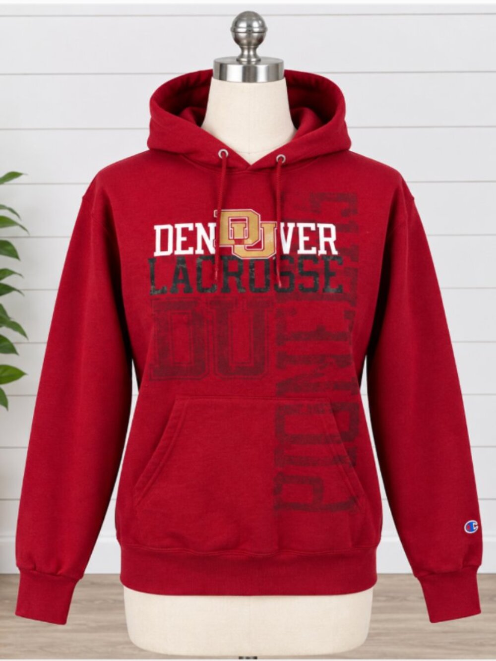CHAMPION University of Denver Lacrosse PowerBlend Hoodie Men's M Red NWT